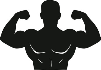 Fototapeta premium Silhouette of a muscular man flexing his biceps and showing off his physique.