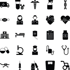 Hospital Black Fill Icon Set