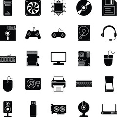 Computer Hardware Black Fill Icon Set