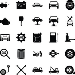 Car Repair and Maintenance Black Fill Icon Set