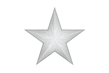 Obraz premium Shiny Silver Faceted Star Isolated on Light Gray Background - Polished Metallic Surface, Christmas Ornament, Award Symbol