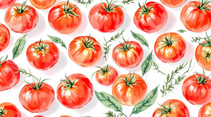 Watercolor pattern tomatoes on white background