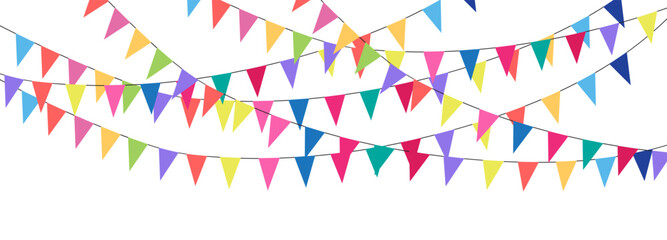 Colorful watercolor carnival garland with flag. Decorative colorful party pennants for birthday celebration, festival decor. Colorful bunting flags.