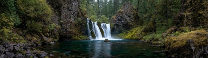 Fototapeta premium Waterfall adventure nature scene hdr 360 degrees hdri viewpoint