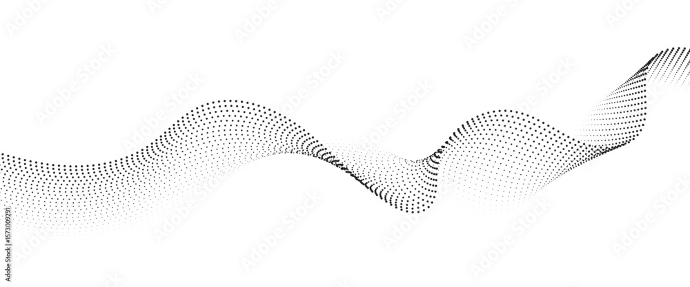 Poster flowing dot wave halftone gradient pattern on transparent background