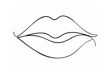 Elegant black line art lips mouth beauty