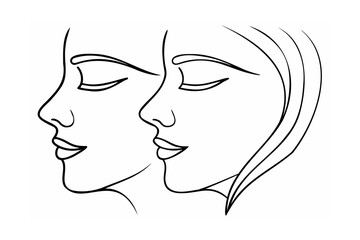 Two faces profile line art women beauty