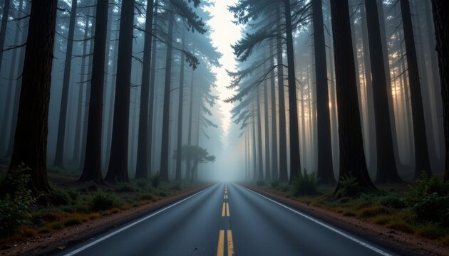 Misty forest with tall pine trees in dense fog - Free Stock Photo ...
