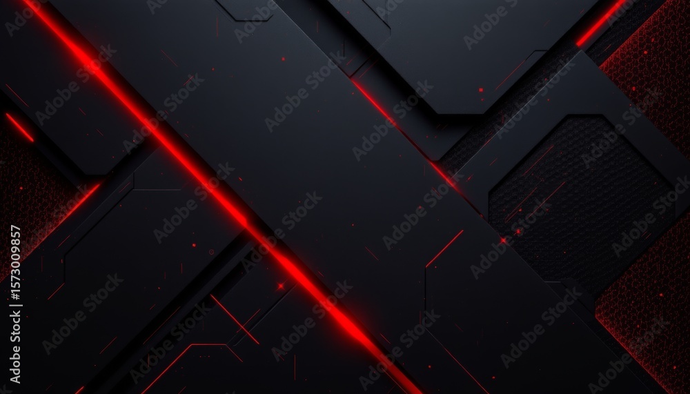 Poster dark abstract geometric background with glowing red lines and particles