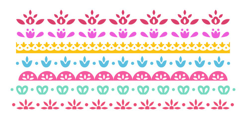 Horizontal border mexican ornament design vector illustration. Decorative hispanic folk divider template.