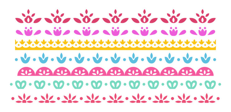 Horizontal border mexican ornament design vector illustration. Decorative hispanic folk divider template.