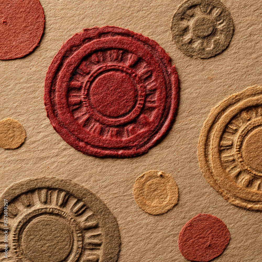 Poster stylized yantra inspired seamless pattern with textured borders in earthy tones for creative design 
