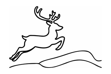 Leaping reindeer silhouette on snowy landscape jumping