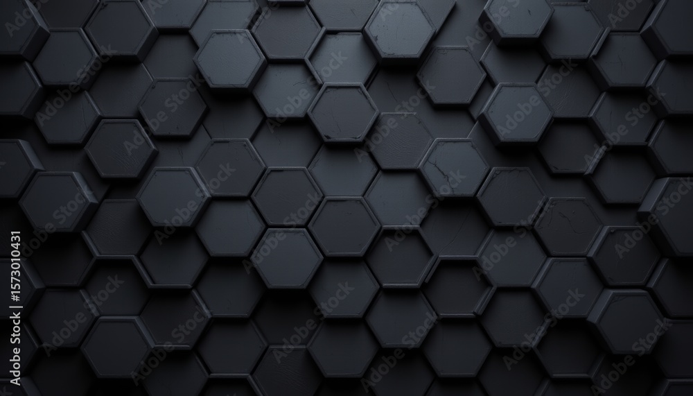 Poster dark charcoal textured hexagon pattern with geometric repetition and shadow play