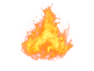 Bright orange and yellow flames isolated on a white background