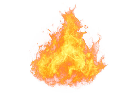 Bright orange and yellow flames isolated on a white background