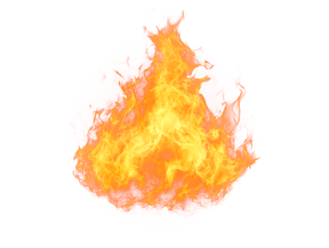 Bright orange and yellow flames isolated on a white background