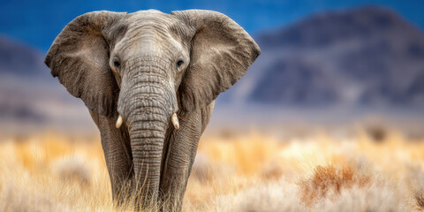 An elephant walking in the middle of the savanna