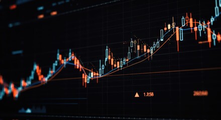 Color lines showing stock market fluctuation on a financial bar chart. Data growth visualization for business investment.	
