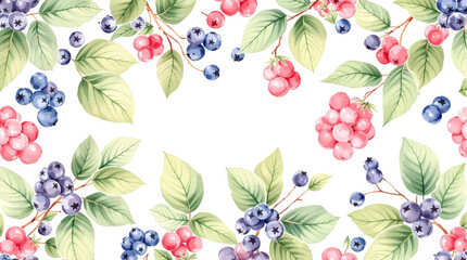 Watercolor background pattern berries on white background