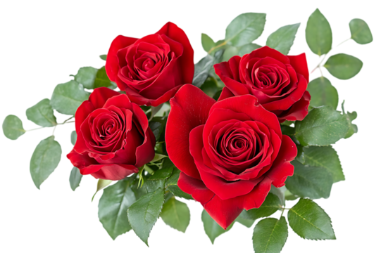 Red rose flowers in a floral arrangement isolated on white or transparent background.