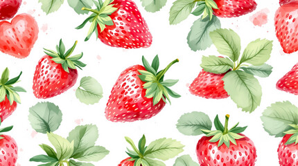 Watercolor pattern strawberries on white background	