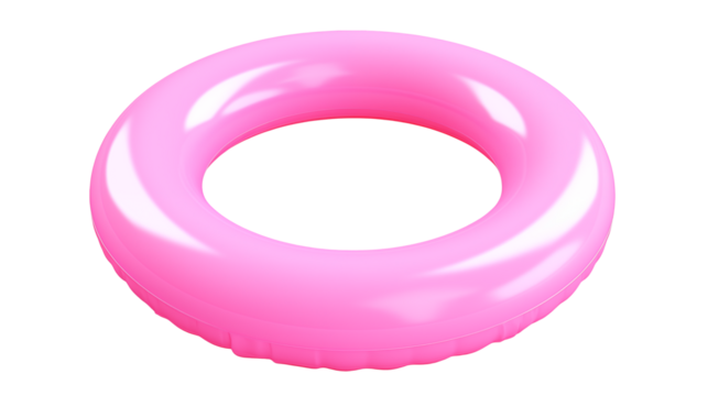 A vibrant pink inflatable ring floats isolated on transparent background perfect for summer and vacation themes.