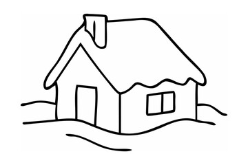 Simple house covered in snow winter dwelling