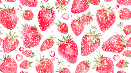 Watercolor pattern strawberries on white background