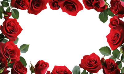 Red Rose Floral Border Frame on Transparent Background.
