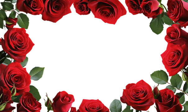 Red Rose Floral Border Frame on Transparent Background.