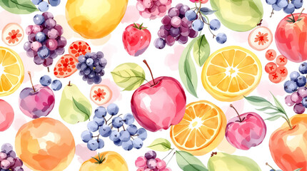 Colorful Easter eggs and fresh fruits collection on white background