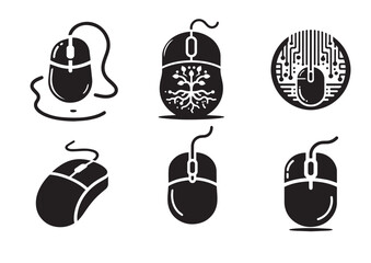 Computer mouse silhouette vector, Computer mouse icon Set