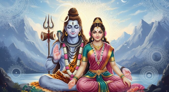 Shiv Parvati Spiritual Aesthetic Wallpaper &ndash; 4K HD Desktop Background (16:9)