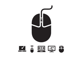 Computer mouse silhouette vector, Computer mouse icon illustrator