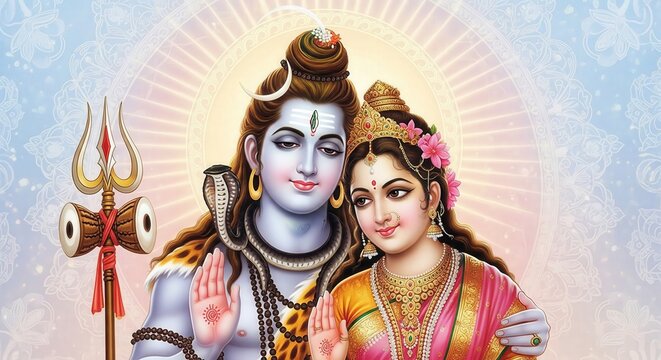 Shiv Parvati Spiritual Aesthetic Wallpaper &ndash; 4K HD Desktop Background (16:9)