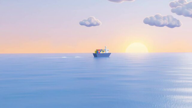 Tariff Deadline - 3D Pastel Countdown Islands with Cargo Ship, Calm Sea, Import Tariffs Trade, Export Supply Chain, Freight Cost Symbolic Video