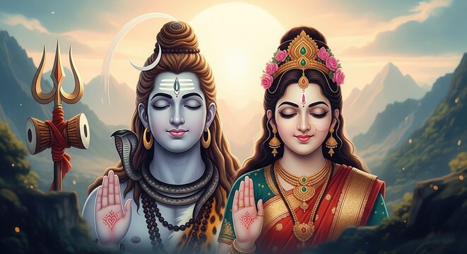 Shiv Parvati Spiritual Aesthetic Wallpaper &ndash; 4K HD Desktop Background (16:9)
