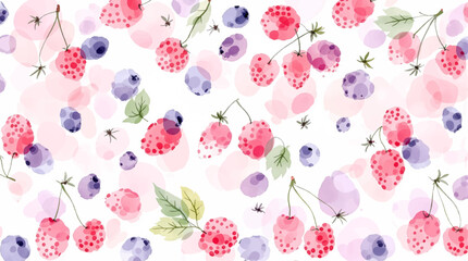 Watercolor raspberry pattern. Vector seamless red berries background © Paint