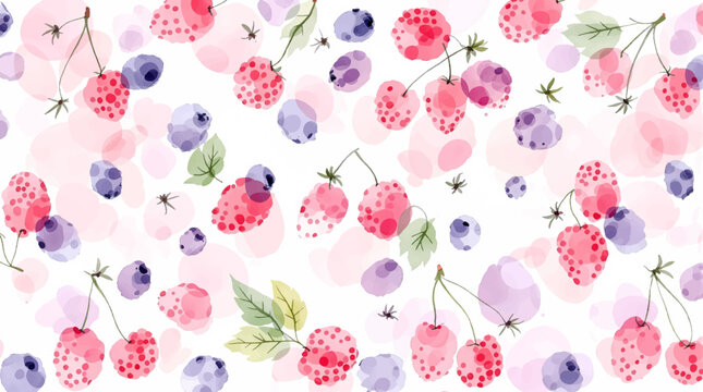 Watercolor raspberry pattern. Vector seamless red berries background