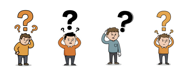 Confused Man with Question Marks - Problem and Doubt Cartoon Set