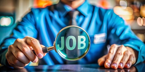 Gig Worker Examining Job Opportunity: Tilt-Shift Career Search Stock Photo