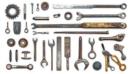Vintage Rusty Tools Collection: A Nostalgic Arrangement of Mechanic's Equipment