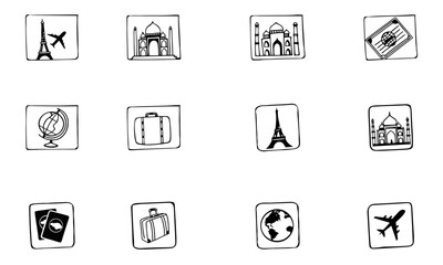 Travel & Explore Icons – Globe, Flight, Passport, Landmarks

