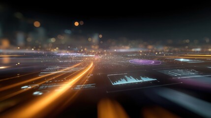 Fototapeta premium Futuristic Data Visualization with Light Trails and Abstract Elements