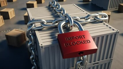 Locked Shipping Container Import Blocked, Cargo Yard