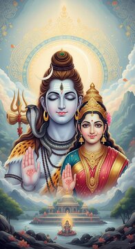 Shiv Parvati Spiritual Wallpaper &ndash; 4K Vertical Mobile Background (9:16)