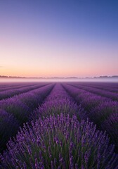Obraz premium Lavender Field at Dawn A Serene View of Blooming Lavender in the Early Morning Light