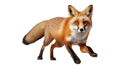 Fototapeta premium A poised red fox strides forward, showcasing its vibrant fur against a transparent background