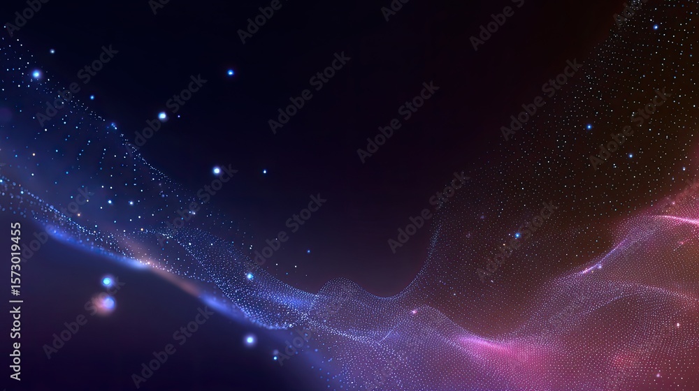 Poster ethereal abstract background with glittering particles and light waves